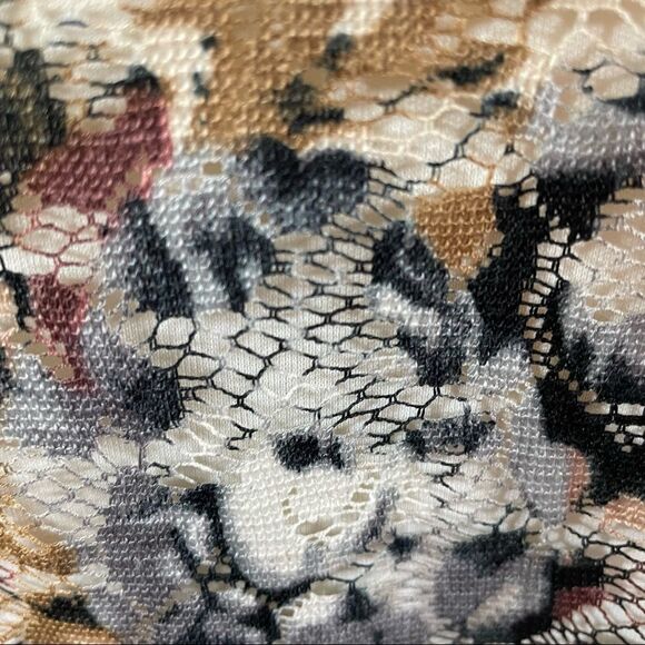 Topshop Black Brown Double V Floral Lace Woman's Mini Skater Dress - Picture 7 of 7